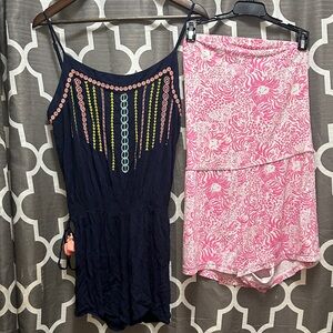 Lilly Pulitzer Navy Embroidered Romper and Pink Floral romper